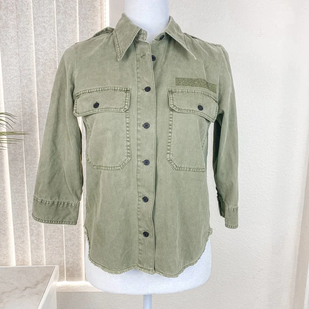 Zadig and Voltaire Toast Mili Green Military Shacket Shirt Size XS - Picture 6 of 14